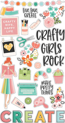 Hey, Crafty Girl Chipboard Stickers 6"X12"