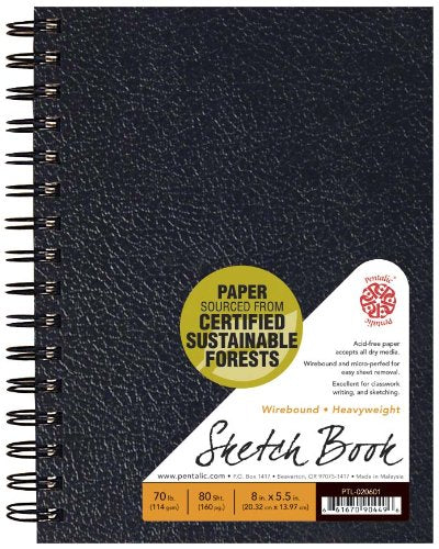 Pentalic Sketch Book, Wirebound, 5-1/2-Inch by 8-Inch