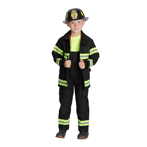 Black Firefighter Jacket &amp; Bib Overalls W/Suspenders, Size 6/8