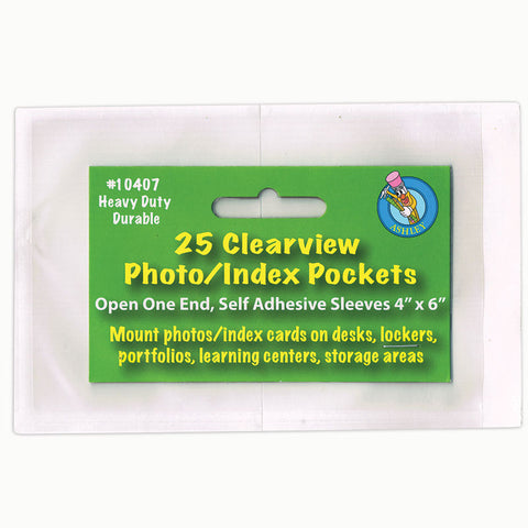Clear View Self-Adhesive Photo/Index Card Pocket 4 X 6, Pack Of 25