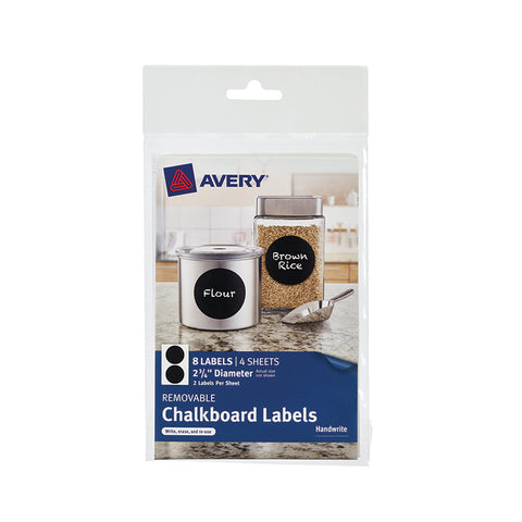 Removable Chalkboard Labels, Round, 2 3/4, Pack Of 8