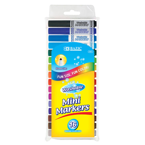 Bazic Washable Markers, Mini Broad Line, 16 Colors