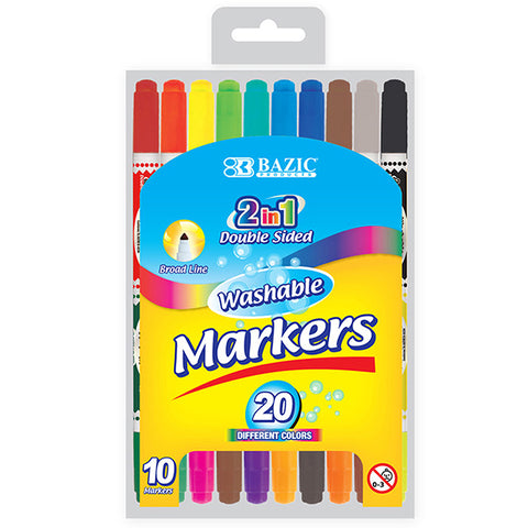 Bazic Washable Markers, Double-Tip, 10 Colors