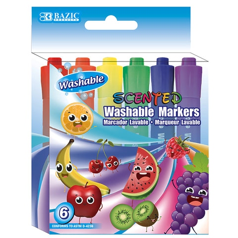 Bazic Washable Markers, Scented, 6 Colors