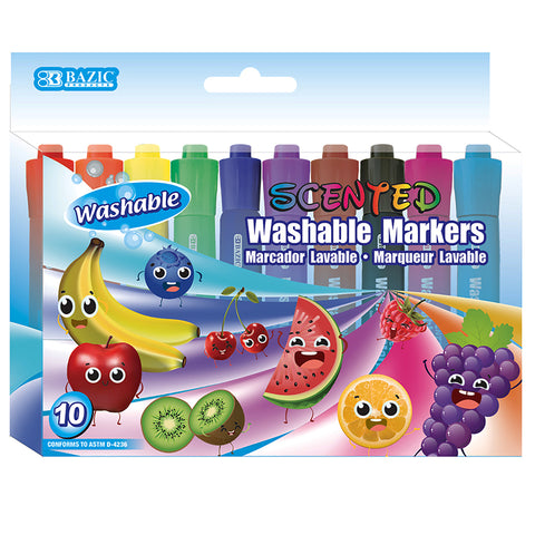 Bazic Washable Markers, Scented, 10 Colors