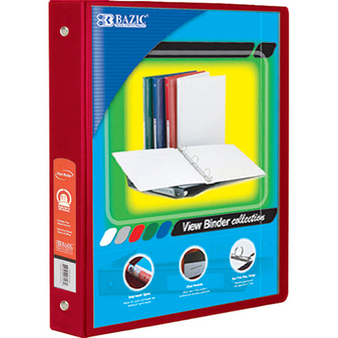 Bazic 3-Ring View Binder With 2 Pockets, 1.5, Red