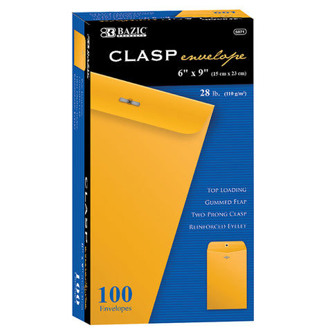 Bazic Clasp Envelopes, 6 X 9, Pack Of 100