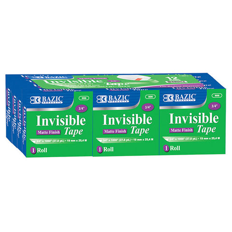 Bazic Tape Refill, Invisible Tape, 3/4 X 1000, 12 Rolls