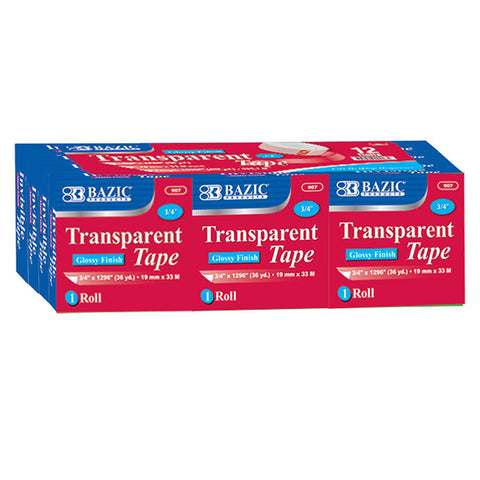 Bazic Tape Refill, Transparent Tape, 3/4 X 1296, 12 Rolls