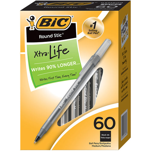 Round Stic Xtra Life Ball Pen, Black, Pack Of 60