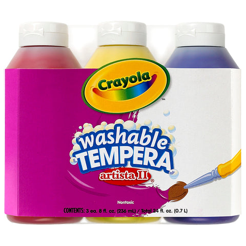 Artista Ii Washable Tempera Paint, Primary Colors, 8 Ounce Bottles, 3 Count