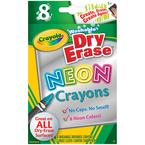 Dry Erase Crayons, Neon, Large Size, 8 Count