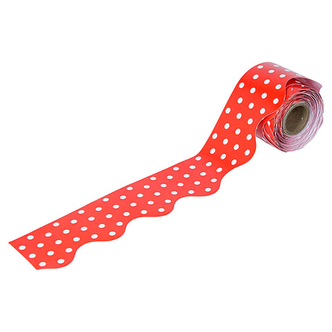 Red & White Dots Rolled Scalloped Borders, 36'