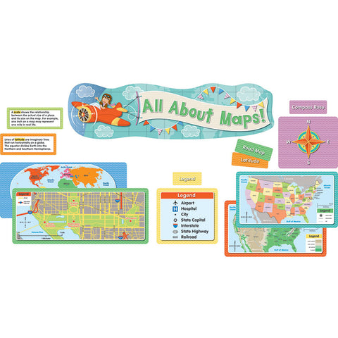 All About Maps Mini Bulletin Board Set, Grade K-3