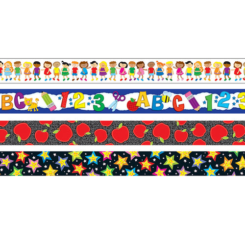 Back To School Straight Border Set: Stars, Kids, School Fun, Apples