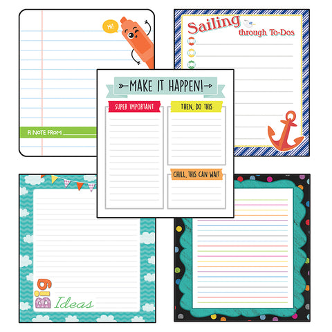 Lined Notepad Set: School Tools, Aim High, Ss Discover, Up And Away, Chalkboard