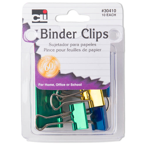 Binder Clips, Assorted Sizes &amp; Colors, Pack Of 10