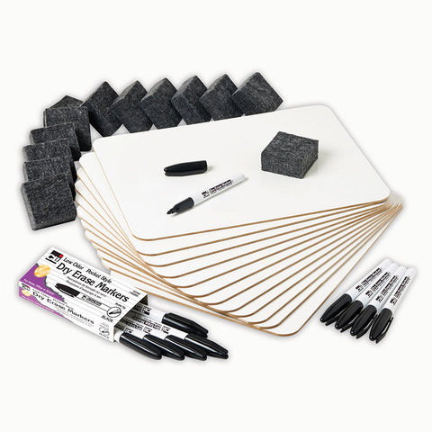 Dry Erase Lapboard Class Pack, 12 Each Of Plain 1-Sided Boards, Markers & Erasers