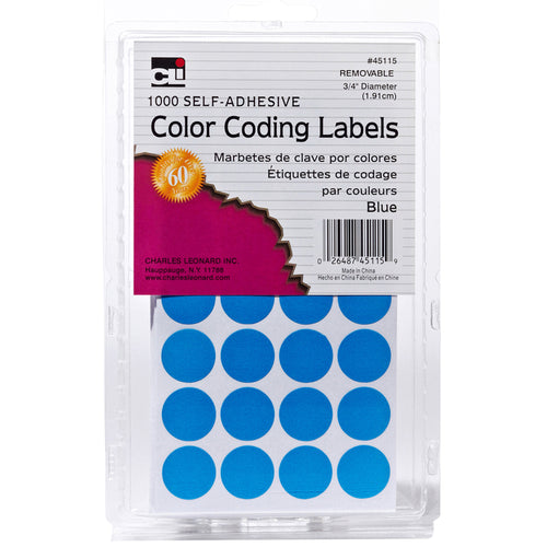 Color Coding Dots, Self-Adhesive Labels, 0.75 Inch Diameter, Blue, Box Of 1000