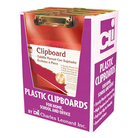 Clipboard - Plast/Transp W/Low Profile Clip - Ltr - Assorted Neon Colors, 12/Dy
