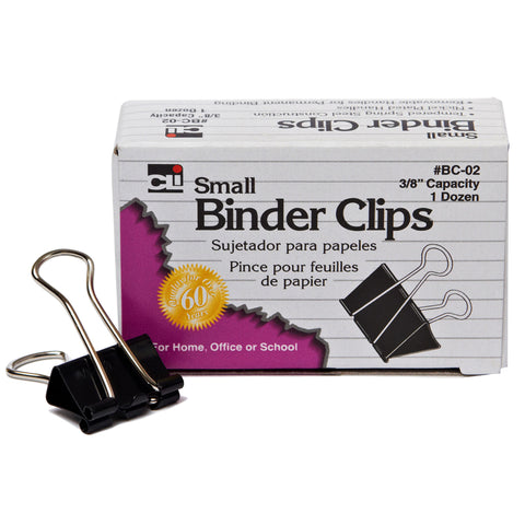 Binder Clips, Small, 3/8 Capacity, Box Of 12
