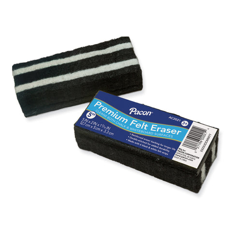 Chalk &amp; Whiteboard Eraser, Premium, 6 Black &amp; White Felt Strips, Double-Stitched, Reinforced Backing, 5, 1 Eraser