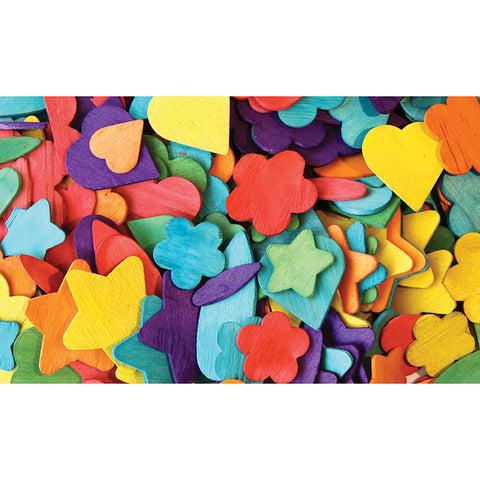 Wood Party Shapes, Assorted Colors, 1/2&quot; To 2&quot;, 200 Pieces
