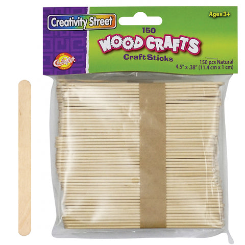 Regular Craft Sticks, Natural, 4.5 X 3/8, 150 Pieces
