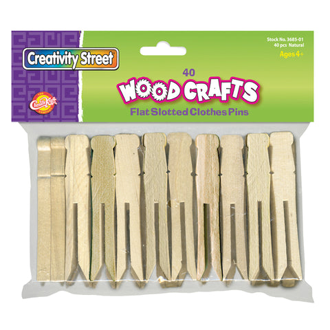 Flat Slotted Clothespins, Natural, 3.75, 40 Pieces