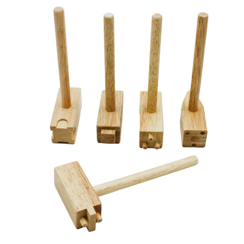 Wood Hammer Set, 10 Assorted Patterns, 6.5&quot; X 3&quot;, 5 Pieces