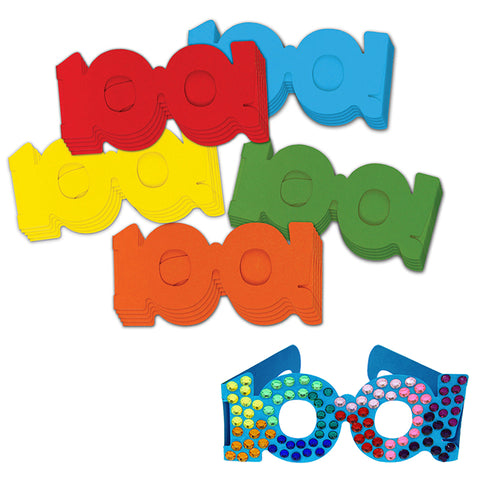 100 Days Of School Paper Glasses, 2.5 X 16, 25 Pieces