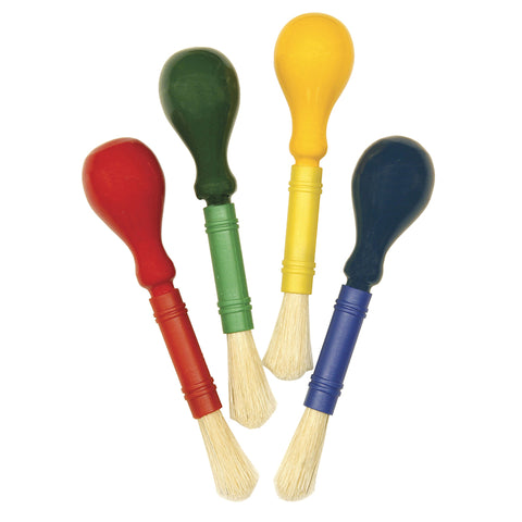Beginner Paint Brushes, Bulb Knob Handles, 4 Assorted Colors, 5.5 Long, 4 Brushes