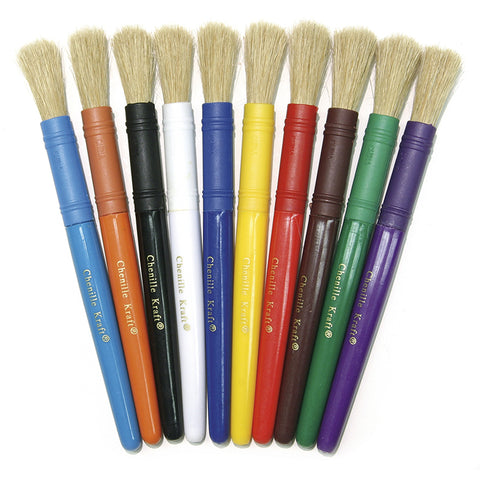 Beginner Paint Brushes, 10 Assorted Colors, 7 Long, 10 Brushes