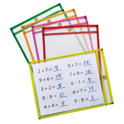 Dry Erase Pockets, 5 Assorted Neon Colors, 9 X 12, 10 Pockets