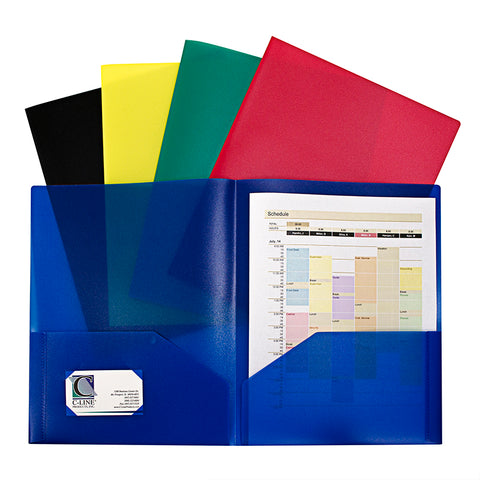 C-Line Two-Pocket Heavyweight Poly Portfolio Folder, Assorted Primary Colors, Pack Of 10