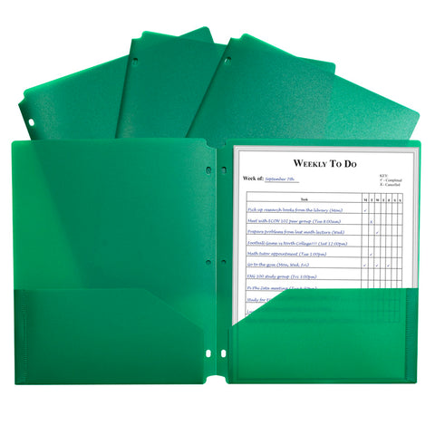 C-Line Two-Pocket Poly Portfolio With Three-Hole Punch, Green