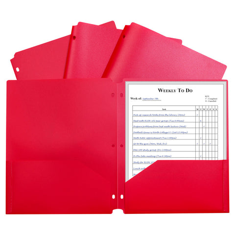 C-Line Two-Pocket Poly Portfolio With Three-Hole Punch, Red, 1Ea, 25Ea/Bx