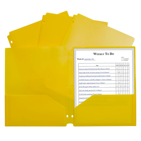 C-Line Two-Pocket Poly Portfolio With Three-Hole Punch, Yellow