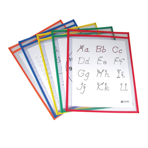 Reusable Dry Erase Pockets, Primary Colors, 9 X 12, Pack Of 5
