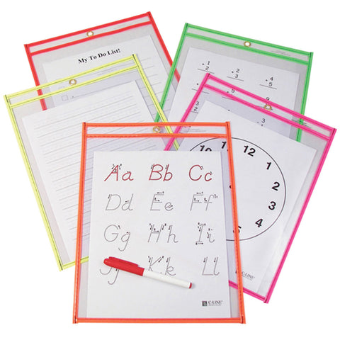 Reusable Dry Erase Pockets, Neon Colors, 9 X 12, Pack Of 10