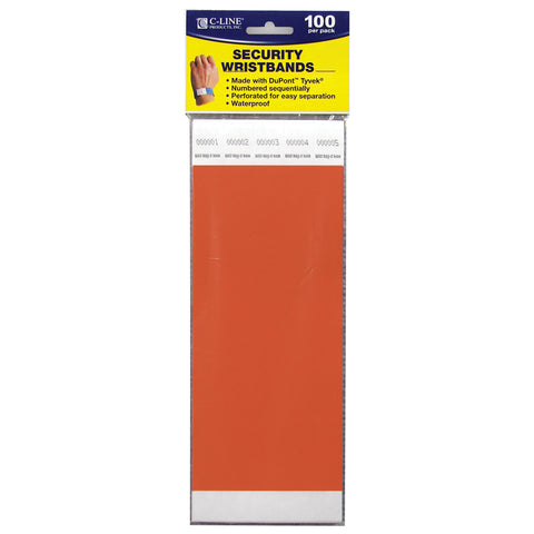 Dupont Tyvek Security Wristband, Orange, 3/4 Width, 10 Length, Pack Of 100