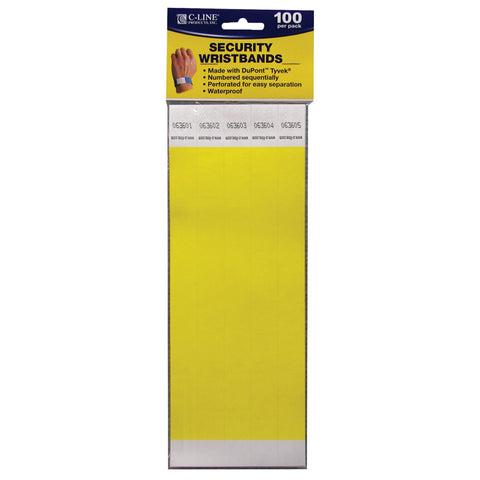 Dupont Tyvek Security Wristbands, Yellow, 100/Pack