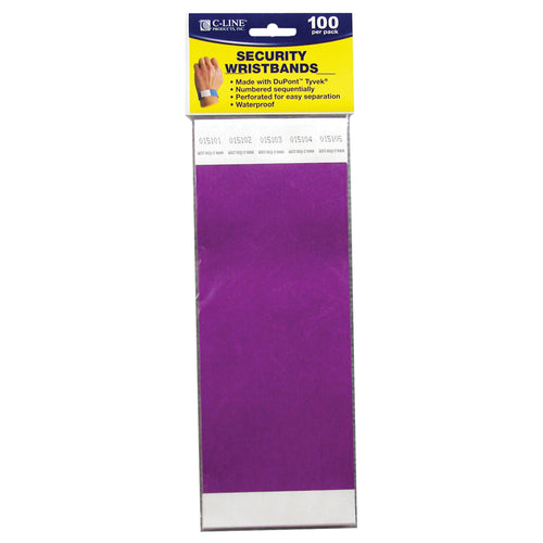 C-Line Dupont&bdquo;&cent; Tyvek Security Wristbands, Purple, 100/Pack
