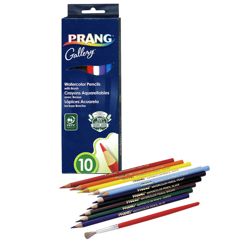 Prang Watercolor Colored Pencils, 10 Colors W/Brush