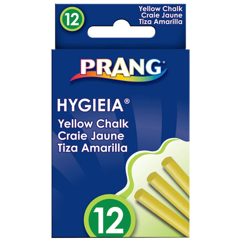 Prang Hygieia Dustless Board Chalk, Yellow, 12/Pkg