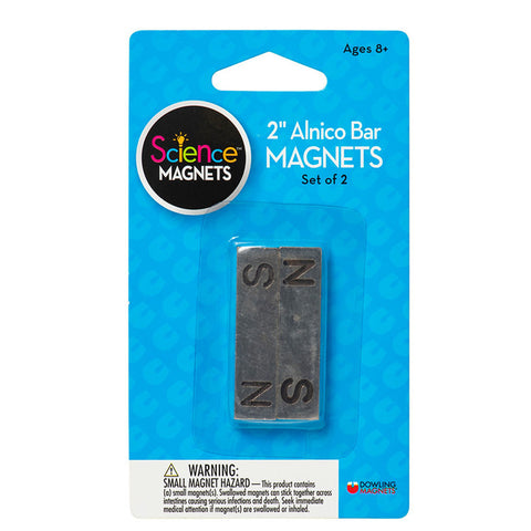 Alnico Bar Magnets, 2, N/S Stamped, Pack Of 2