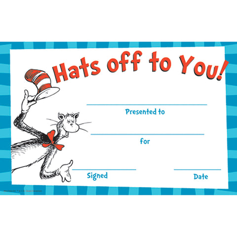 Cat In The Hat&bdquo;&cent; Hat&trade;S Off To You! Recognition Awards, 36/Pkg