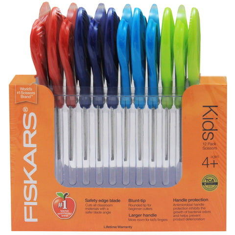 Fiskars Blunt-Tip Kids Scissors Classpack, 5, Assorted Colors, Pack Of 12