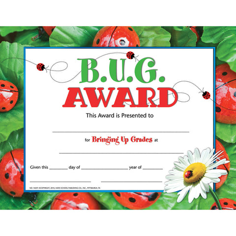 B.U.G. Award Certificate, Pack Of 30, 8.5 X 11