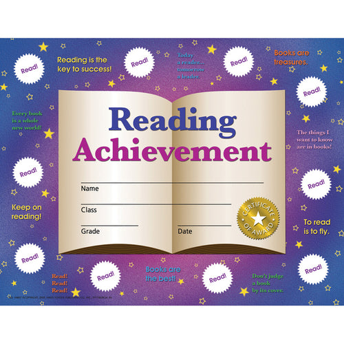 Reading Achievement Certificates And Reward Seals, 8.5 X 11, 30 Certificates